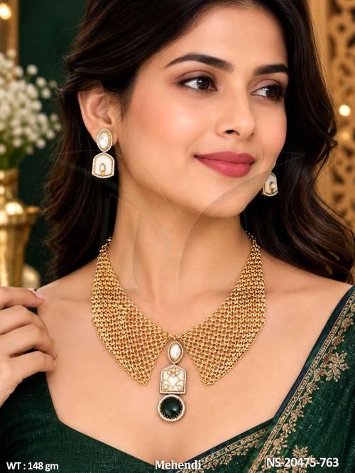 Designer Mehendi Gold Polish Necklace Set