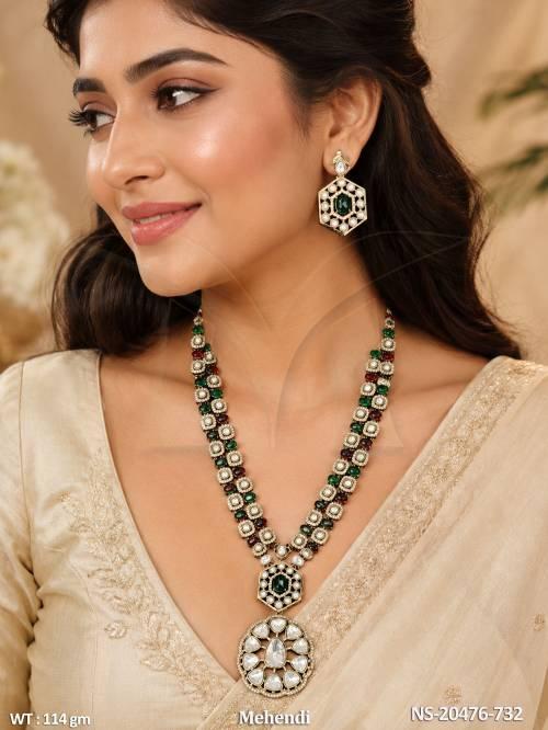 Fancy Multicolor Kundan Necklace With Earrings