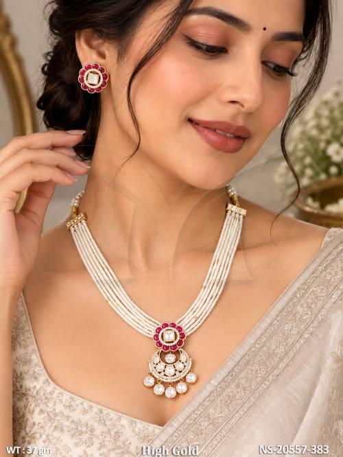 Designer Full Stone Pearl Kundan Necklace Set