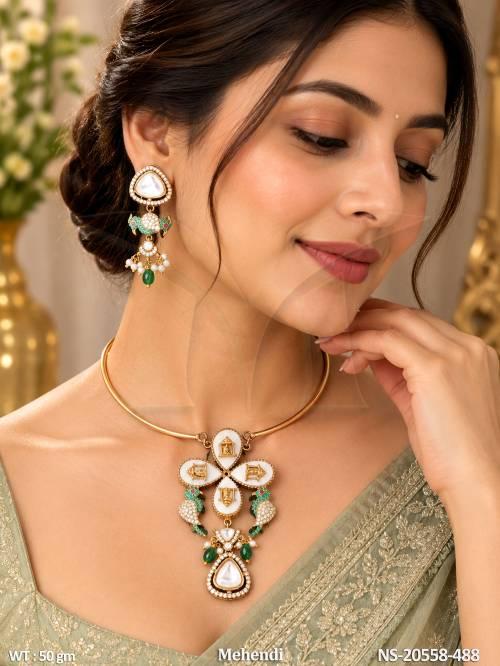 Mehandi Kundan Peacock Designer Necklace Set