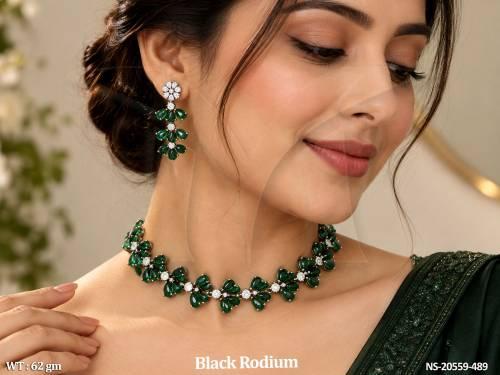 Black Rodium Full Stone Floral Necklace Set