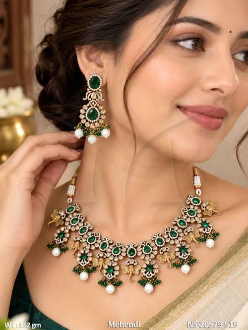 Heavy Mehandi Kundan Jewellery Set with Full Stones