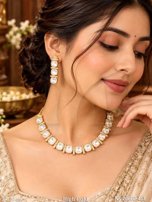 Fancy High Gold Polish Kundan Short  Necklace Set