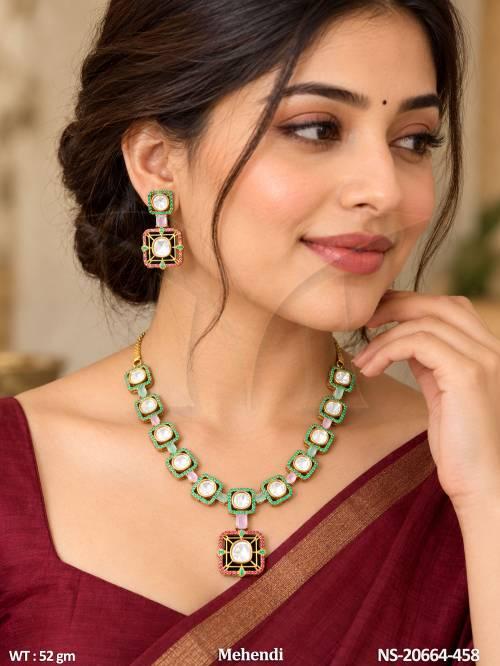 Kundan Fancy Designer Mehendi Necklace Set with Earrings