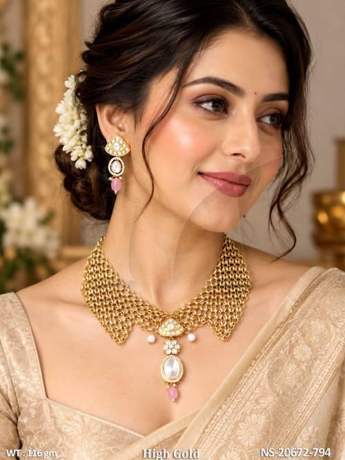 fancy-kundan-high-gold-polish-chain-design-necklace-set