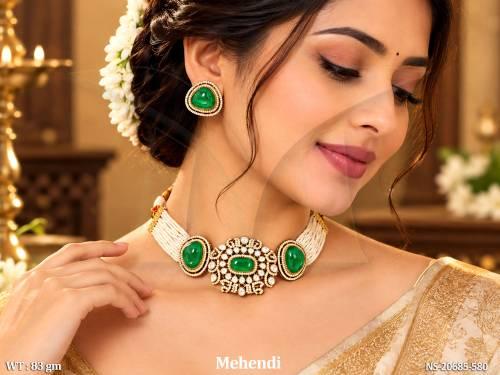 Mehendi Full Stone Kundan Short Necklace Set