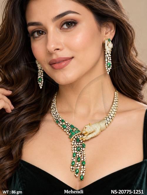 Traditional Mehendi Polish Diamond Jewellery Set