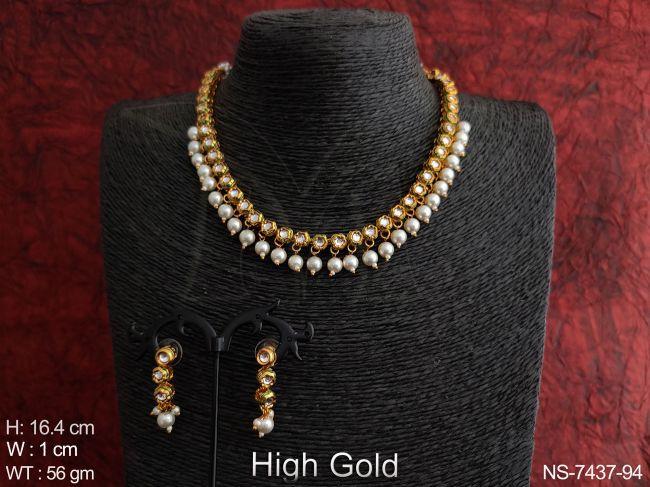 Kundan Jewelry Designer Beautiful Fancy White Kundan Stones High Gold Polish Party wear Necklace Set
