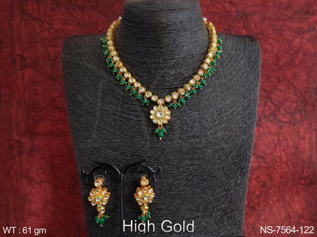 Designer Fancy Style High Gold Polish Party wear Full white Stones Antique Necklace Set