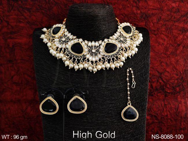 Kundan Jewelry Fancy Style Full Kundan Stone High Gold Polish Designer Party wear Choker Necklace Set