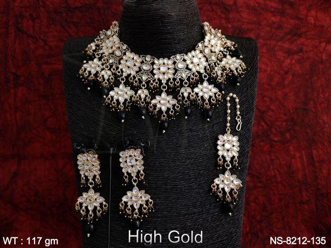 Beautiful Kundan Jewelry Full Kundan White Stones High Gold Polish Fancy Style Party wear Choker Necklace Set