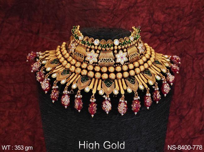 Beautiful Kundan Stones Party wear Heavy Designer Choker Necklace Set — NS-8400-778