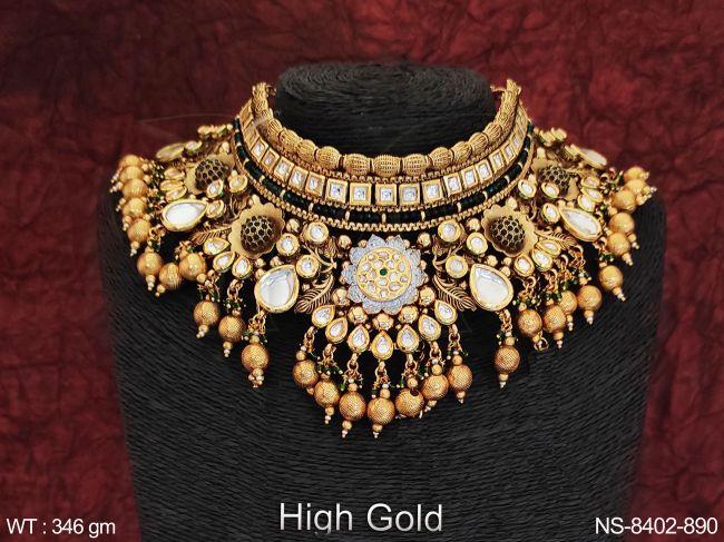 Full Kundan Stones Kundan Jewelry High Gold Polish Party wear Designer Heavy Choker Necklace Set