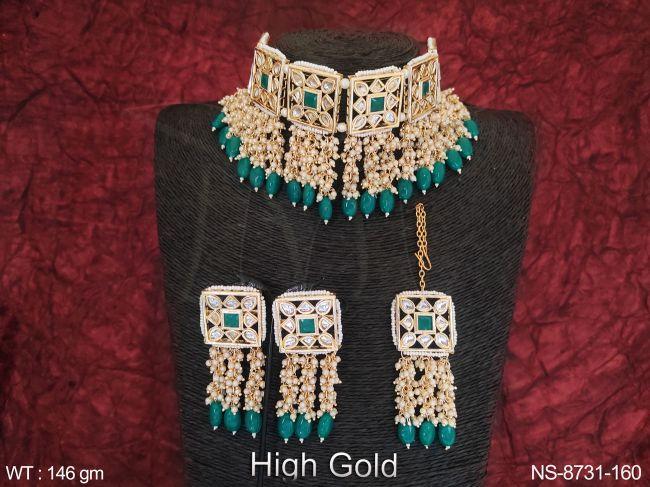 Beautiful Full Kundan Stones Designer Party wear Heavy Choker Necklace Set — NS-8731-160