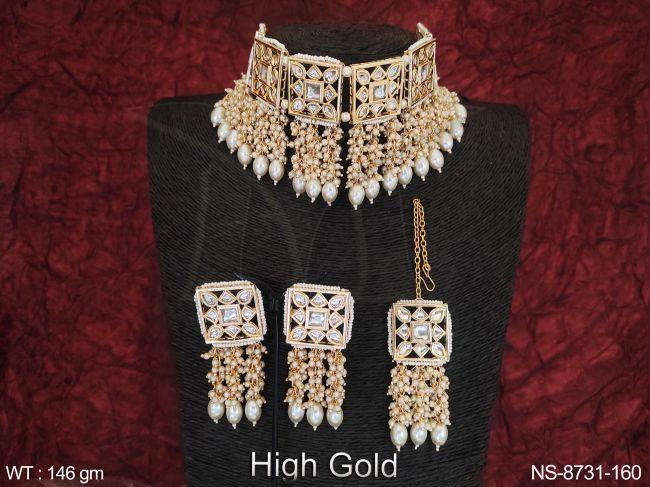 Beautiful Full Kundan Stones Designer Party wear Heavy Choker Necklace Set — NS-8731-160