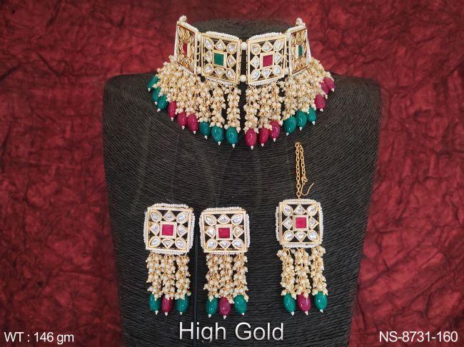 Beautiful Full Kundan Stones Designer Party wear Heavy Choker Necklace Set — NS-8731-160