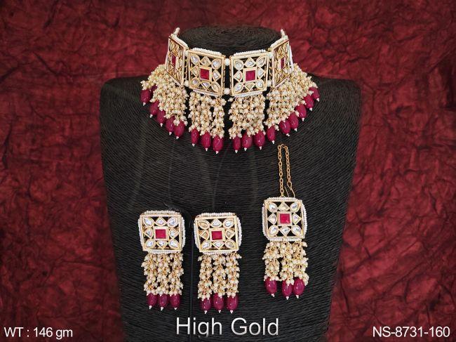 Beautiful Full Kundan Stones Designer Party wear Heavy Choker Necklace Set — NS-8731-160