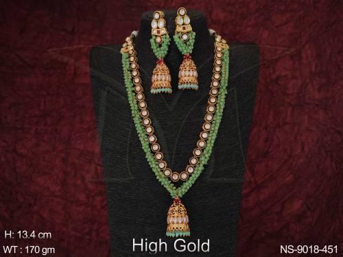 Beautiful Full Kundan Stones Designer Fancy Style Long Necklace Set 