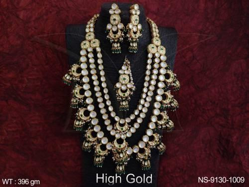 Kundan Jewelry Designer fancy Style Party wear Long Kundan Stones Necklace Set