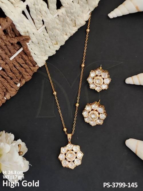 Artificial Jewellery High Gold Polish Party Wear Fancy Kundan Pendant Set 