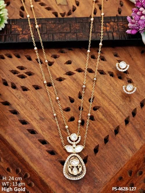 Beautiful Designer High Gold Full Stone Party Wear Pendant Set    