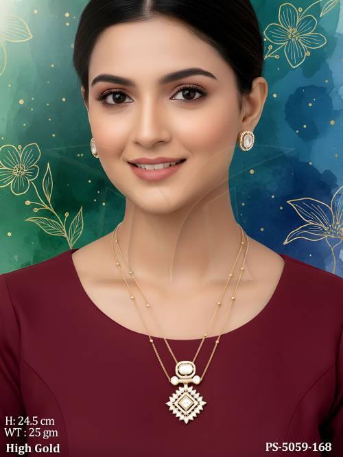 Dual Chain American Diamond Pendant Set for Women