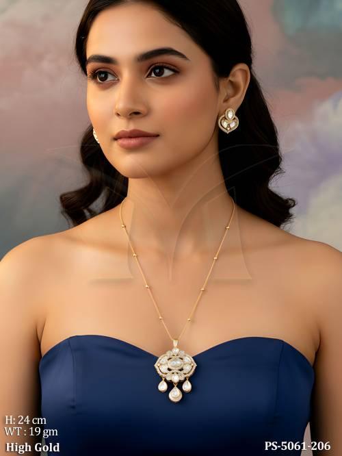 High Gold Kundan Pendant Set with Matching Earrings