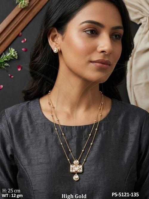 High Gold Kundan Pendant Set with Chain and Stud Earrings