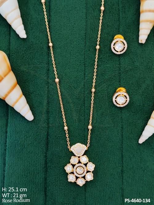 Kundan Design Rose Rodium Fancy Pendant Set  