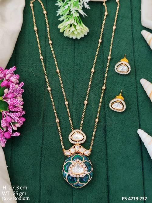 Design  Rose Rodium Polish Kundan Full Stone Pendant Set  