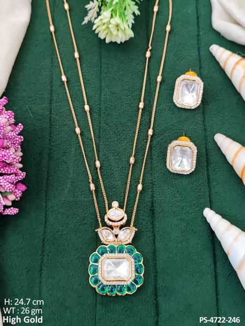 Beautiful Full Stone High Gold Polish Fancy Design Pendant Set  