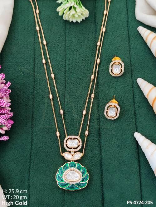 Design   High Gold Polish Full Stone Party Wear  Pendant Set   