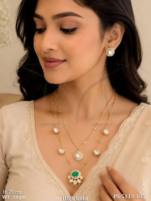 Traditional High Gold Polki Pendant Set for Women