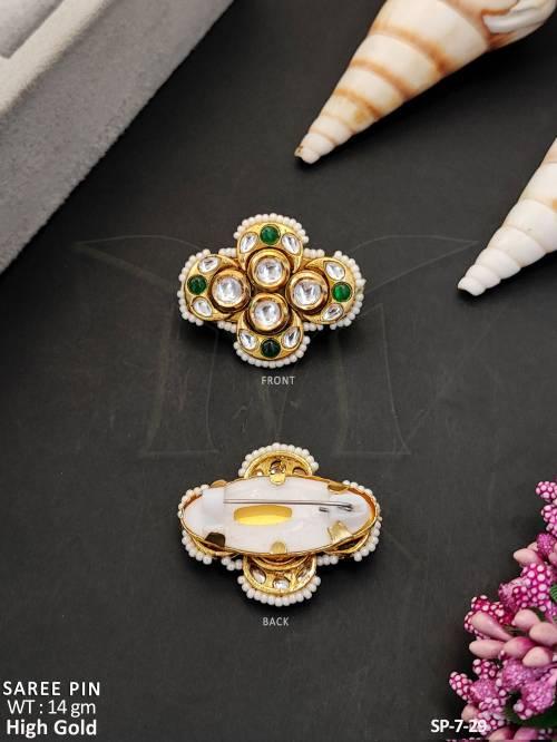 Elegant Round Kundan Saree Pin in High Gold  
