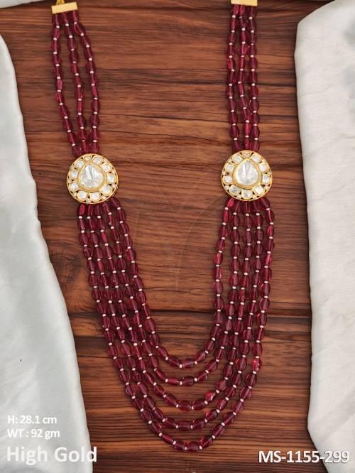 Kundan High gold Polish Fancy Design Beaded Traditional Sharwani Mala            