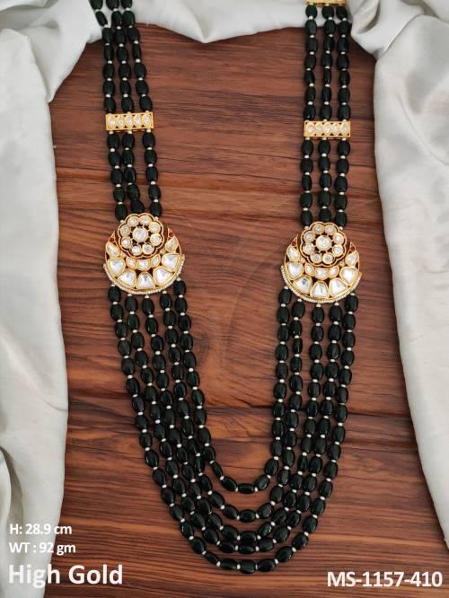 Kundan Jewellery High Gold Polish Long Beaded Sherwani Style Mala