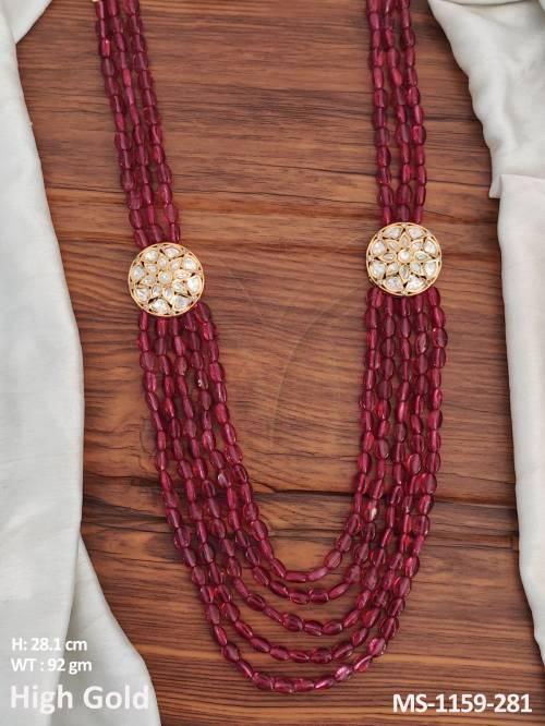 High gold Polish Fancy Design Party wear Long Kundan Jewelery Sherwani Style Mala