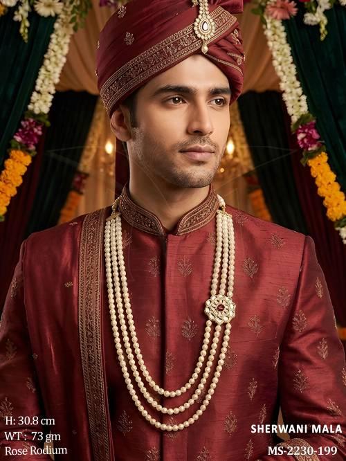 Elegant Multi Layer Pearl Sherwani Mala for Men