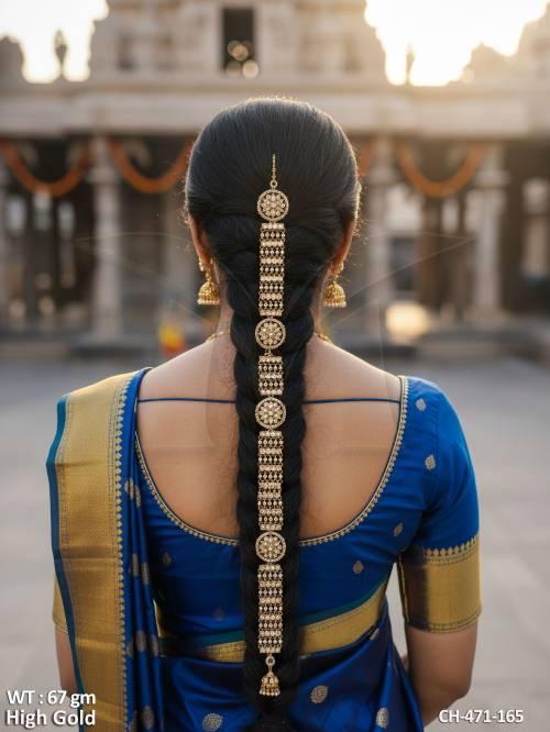kundan-bridal-long-hair-choti-with-stone-work-