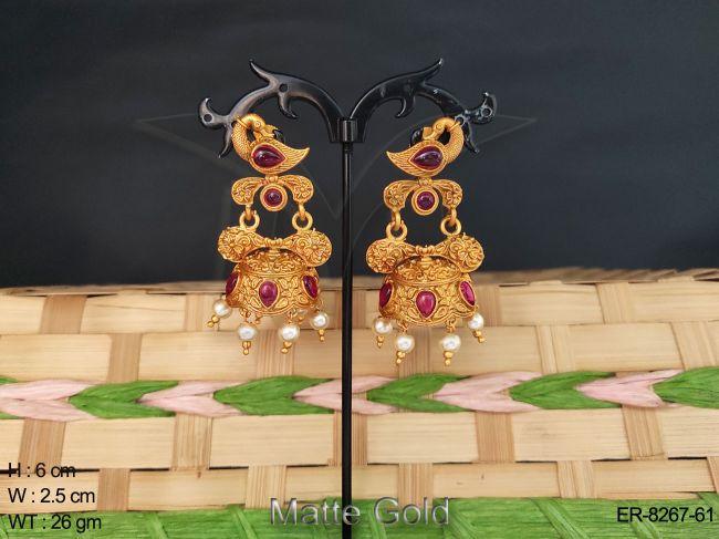 peacock shape jhumka kemp earring set