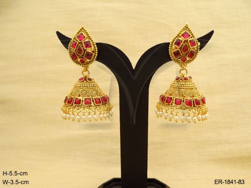 chakri flower jhumki antique earrings detail