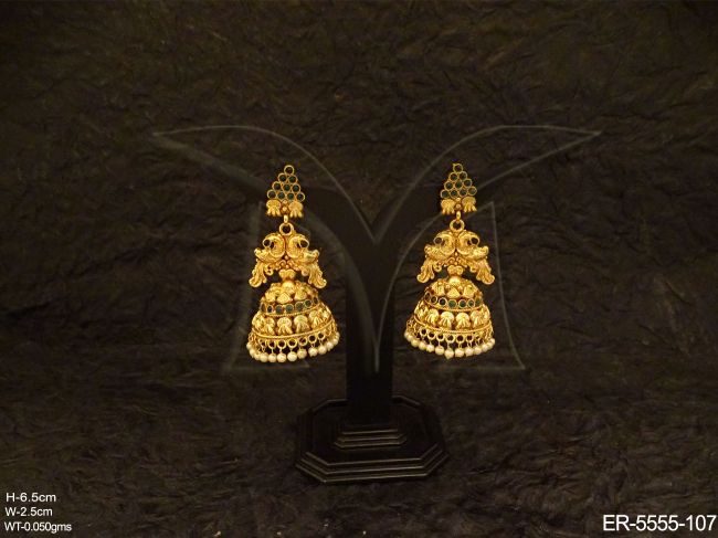 dual peacock jhumki earrings detail