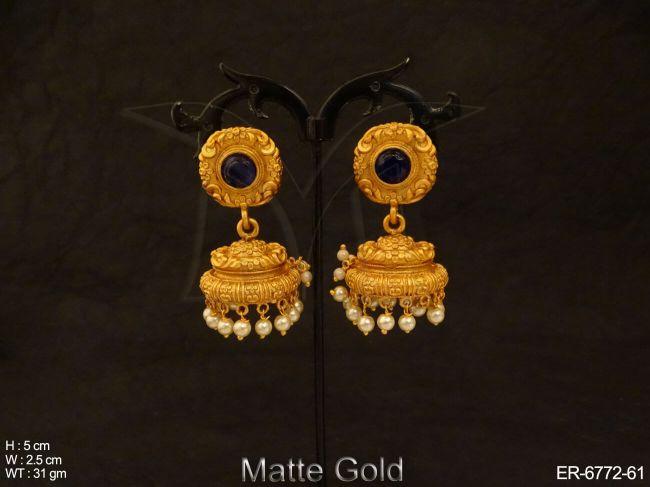 nakshi work jhumki kemp earrings