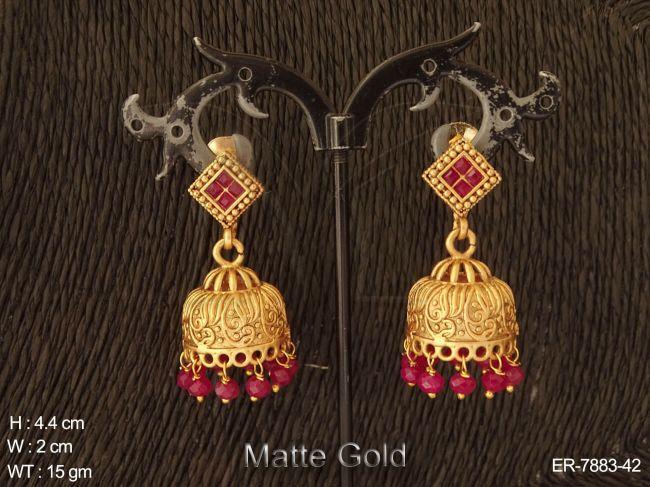Emboss design matta gold antique jhumka earring