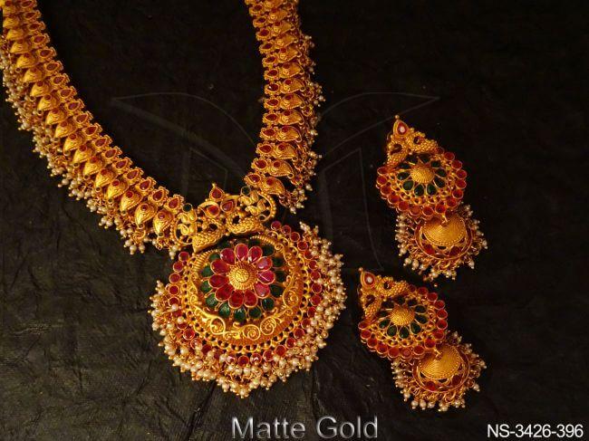 peacock style long antique necklace detail