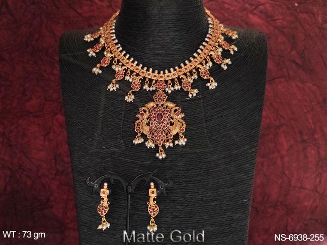 Clustered pearl Kemp Matte Polish Full Stone Long Necklace Set
