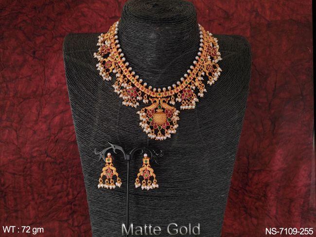 DESIGNER TRADITIONAL MATTE GOLD KEMP NECKLACE SET