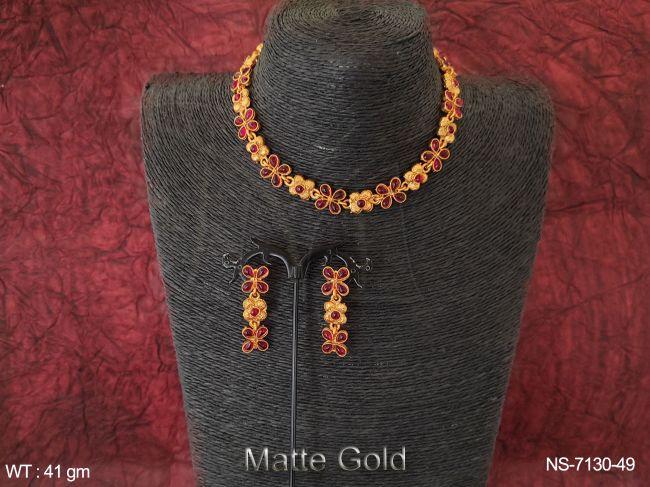 Designer Matte Gold Polish Beaded Choker Style Party wear Necklace