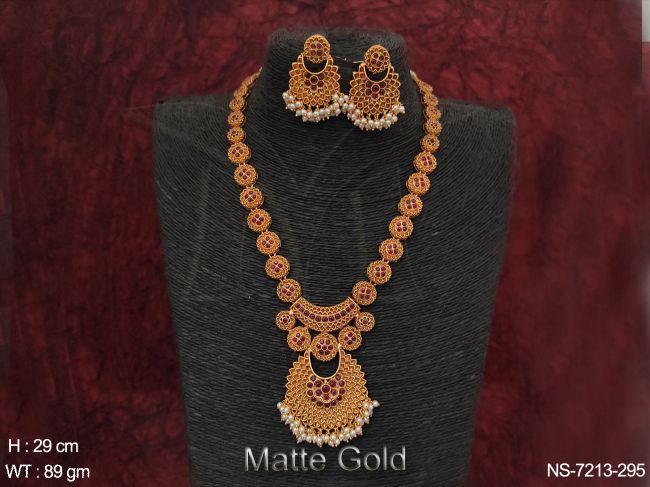 Kemp Jewellery Beautiful Designer Matte Gold Polish Long Necklace Set