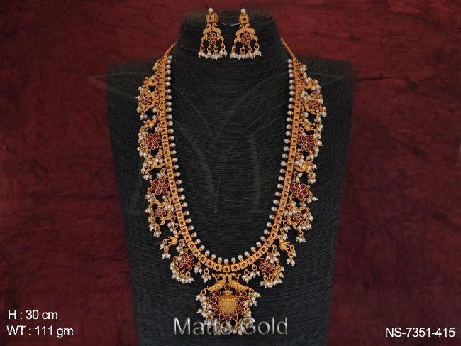 Beautiful Design Kemp Jewelry Clustered Pearl Tassels Matte Gold Polish Party wear Long Necklace Set